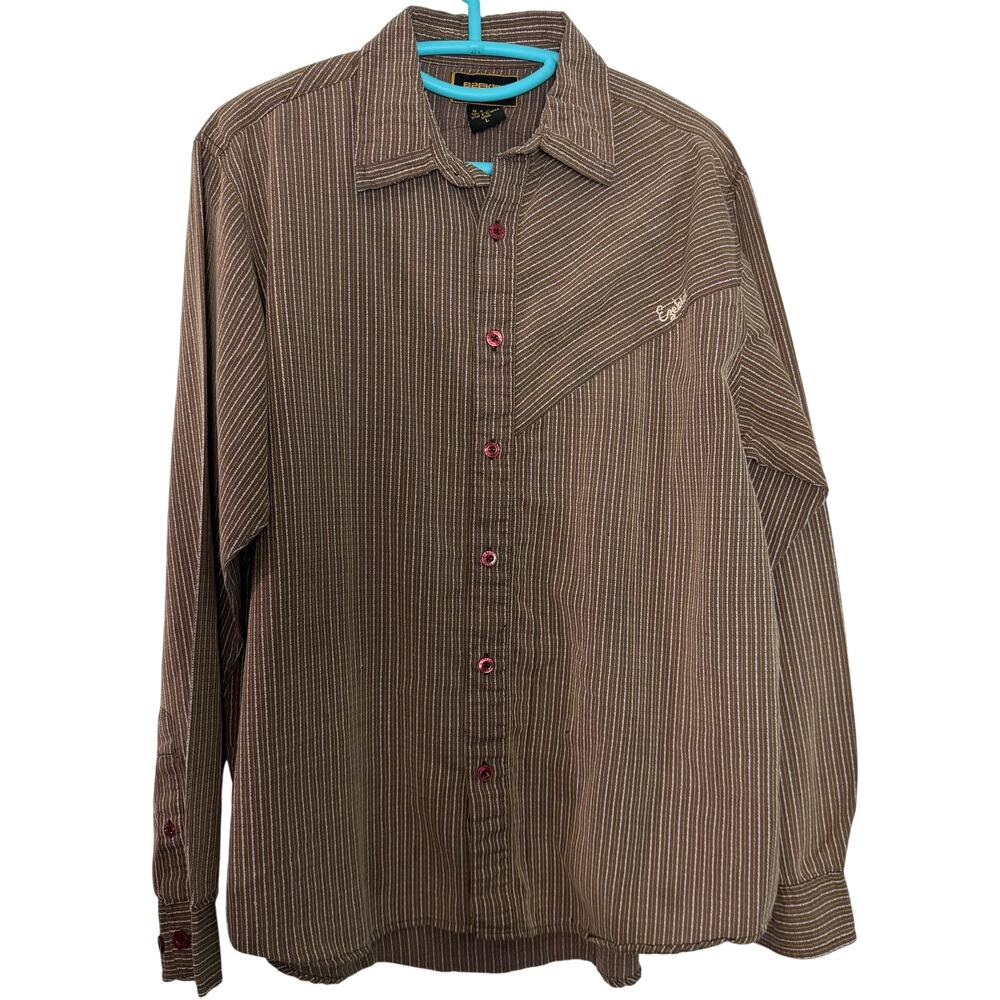 Ezekiel Brown Striped‎ Button Down Men's Shirt Size L Collared